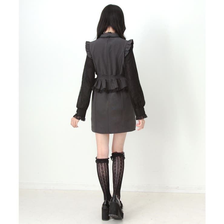 ビッグリボンハートスタッズチョーカー風レース袖フリルワンピース 量産型 地雷系 | DearMyLove | 詳細画像12 