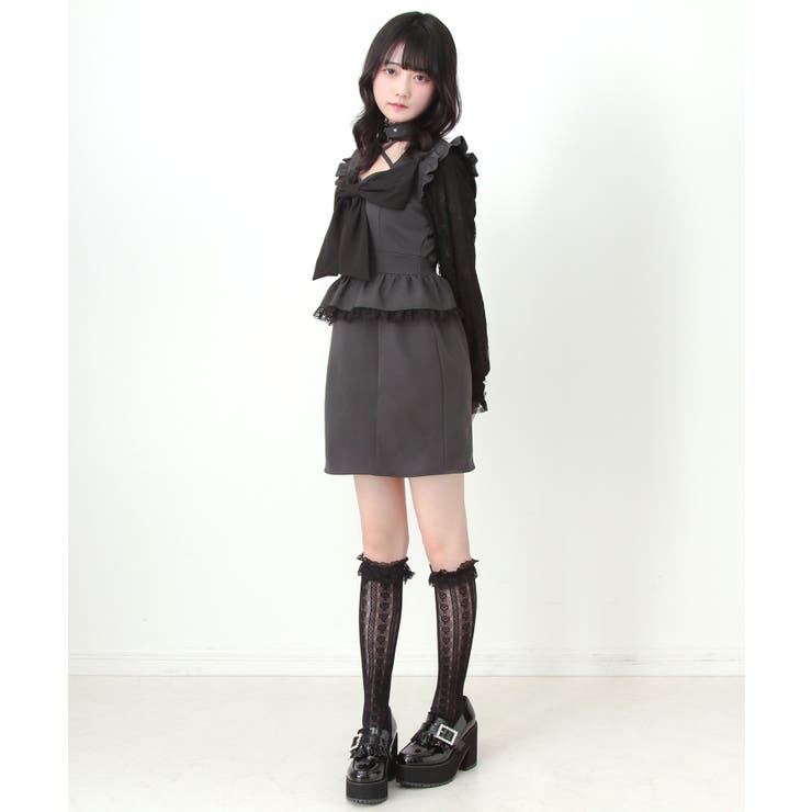 ビッグリボンハートスタッズチョーカー風レース袖フリルワンピース 量産型 地雷系 | DearMyLove | 詳細画像15 