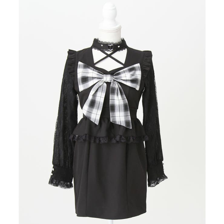 ビッグリボンハートスタッズチョーカー風レース袖フリルワンピース 量産型 地雷系 | DearMyLove | 詳細画像29 