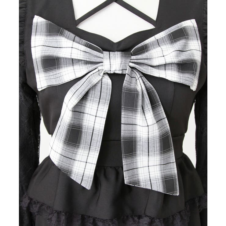 ビッグリボンハートスタッズチョーカー風レース袖フリルワンピース 量産型 地雷系 | DearMyLove | 詳細画像30 