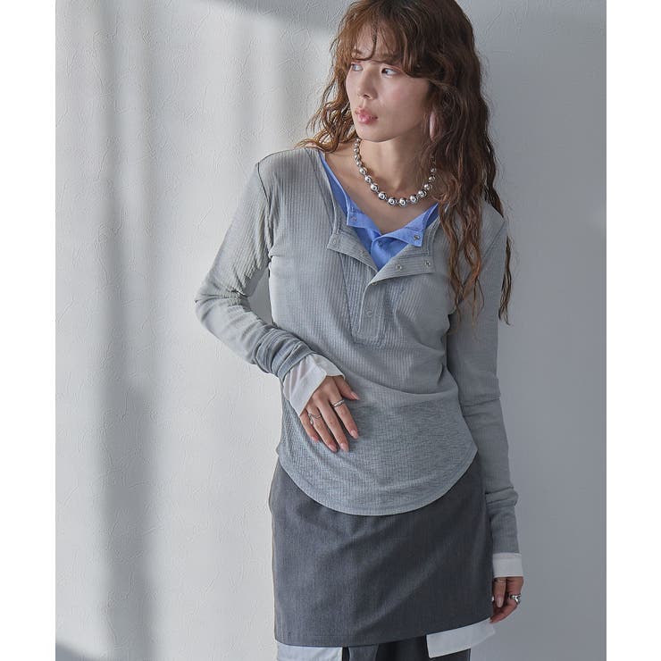 スキッパーカラーレイヤードシアートップス 韓国 夢展望 | 夢展望 | 詳細画像7 