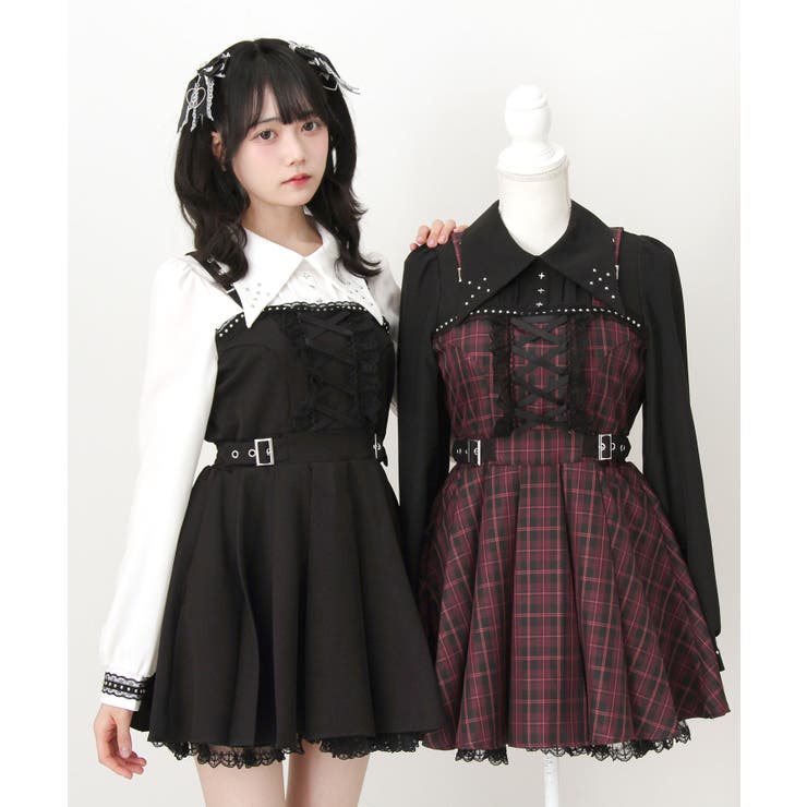 十字架スタッズジャンスカ風レースアッププリーツワンピース 量産型 地雷系 | DearMyLove | 詳細画像7 