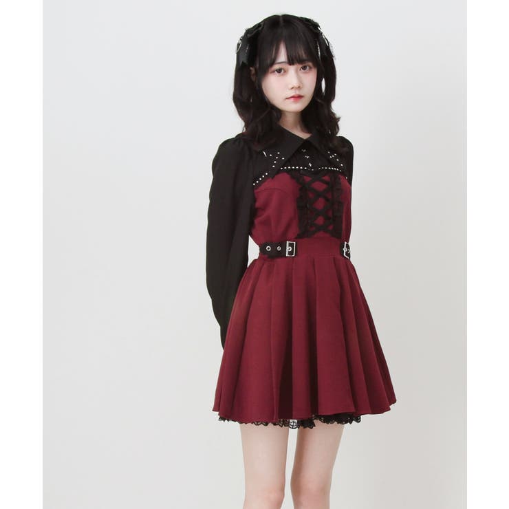 十字架スタッズジャンスカ風レースアッププリーツワンピース 量産型 地雷系 | DearMyLove | 詳細画像11 