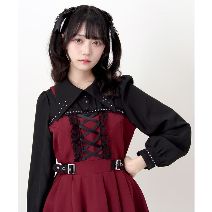 十字架スタッズジャンスカ風レースアッププリーツワンピース 量産型 地雷系 | DearMyLove | 詳細画像12 