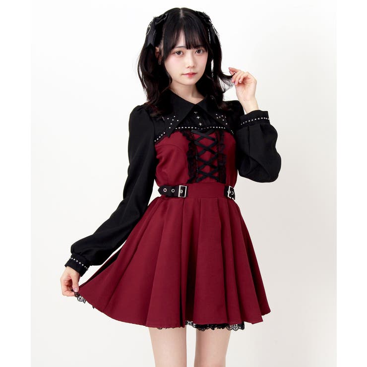 十字架スタッズジャンスカ風レースアッププリーツワンピース 量産型 地雷系 | DearMyLove | 詳細画像14 