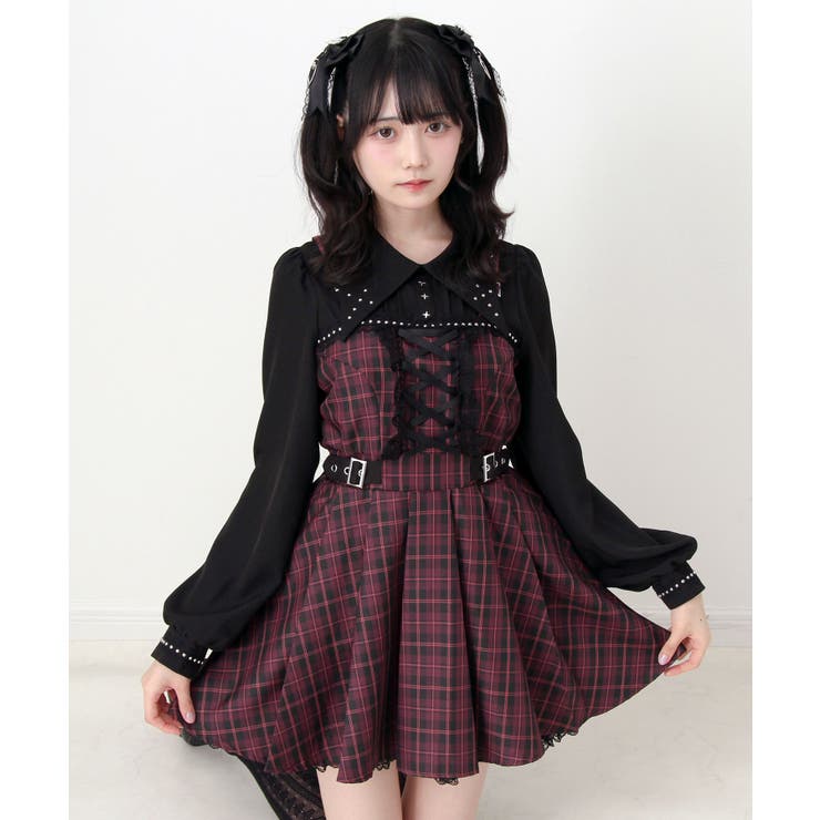 十字架スタッズジャンスカ風レースアッププリーツワンピース 量産型 地雷系 | DearMyLove | 詳細画像20 