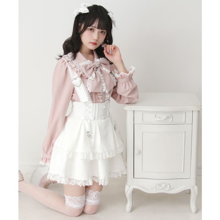 サス付きハートバックルレースアップリボンスカート 量産型 地雷系 夢展望 | DearMyLove | 詳細画像3 