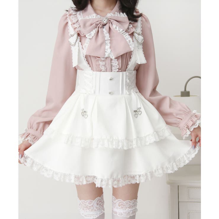 サス付きハートバックルレースアップリボンスカート 量産型 地雷系 夢展望 | DearMyLove | 詳細画像6 