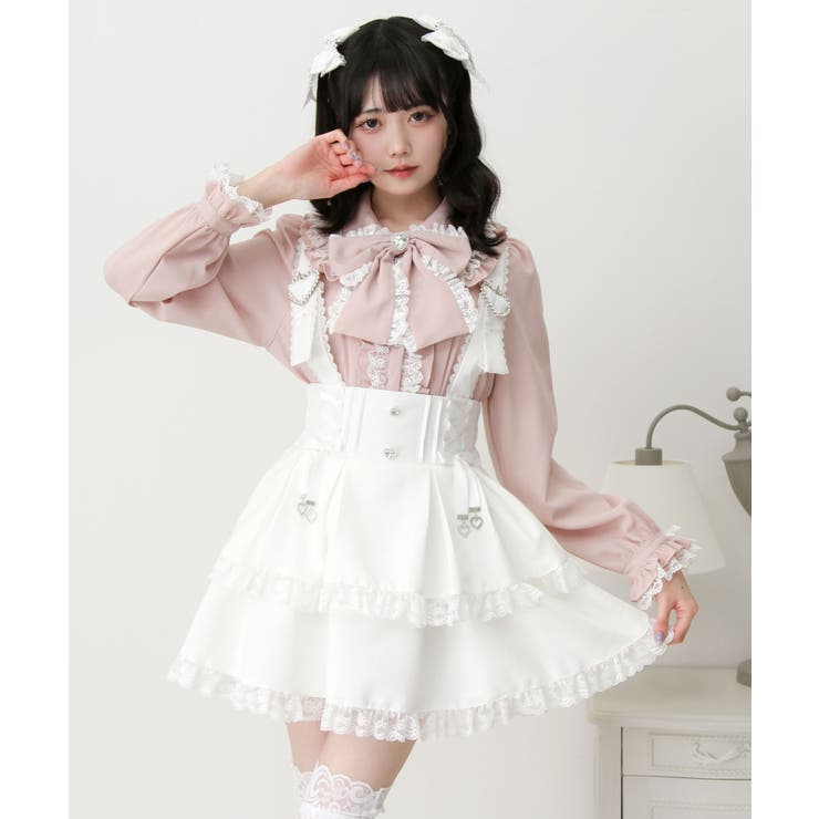 サス付きハートバックルレースアップリボンスカート 量産型 地雷系 夢展望 | DearMyLove | 詳細画像7 