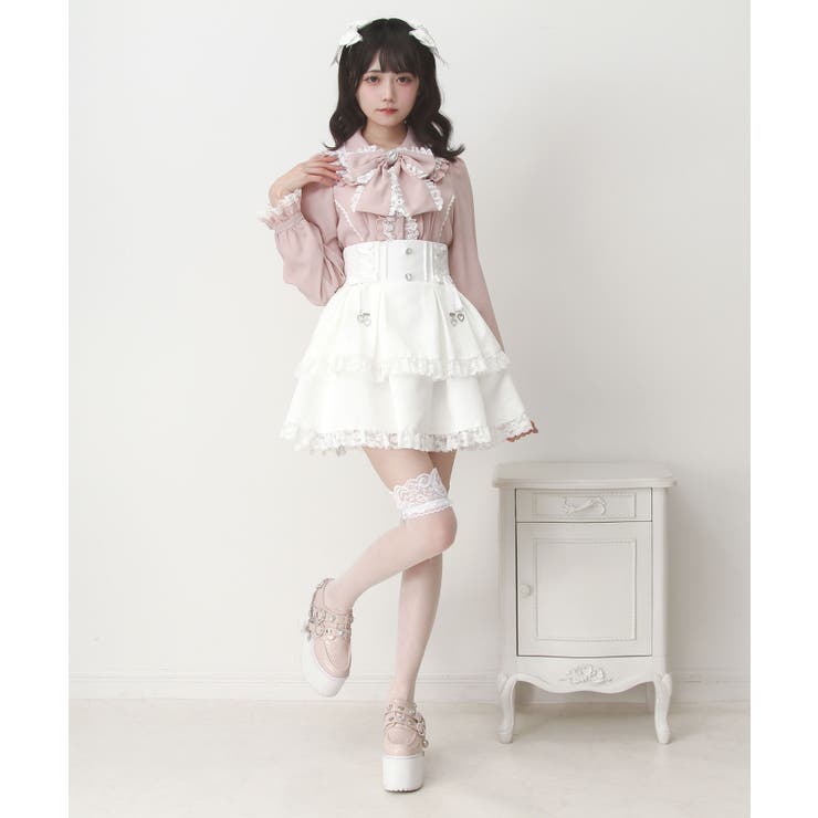 サス付きハートバックルレースアップリボンスカート 量産型 地雷系 夢展望 | DearMyLove | 詳細画像8 