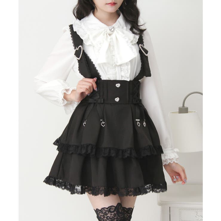 サス付きハートバックルレースアップリボンスカート 量産型 地雷系 夢展望 | DearMyLove | 詳細画像13 