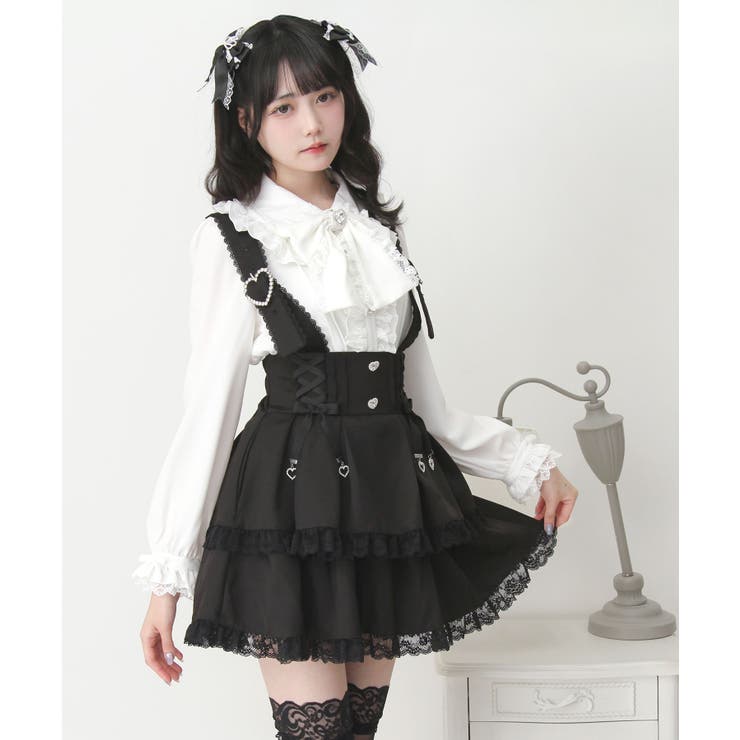 サス付きハートバックルレースアップリボンスカート 量産型 地雷系 夢展望 | DearMyLove | 詳細画像15 