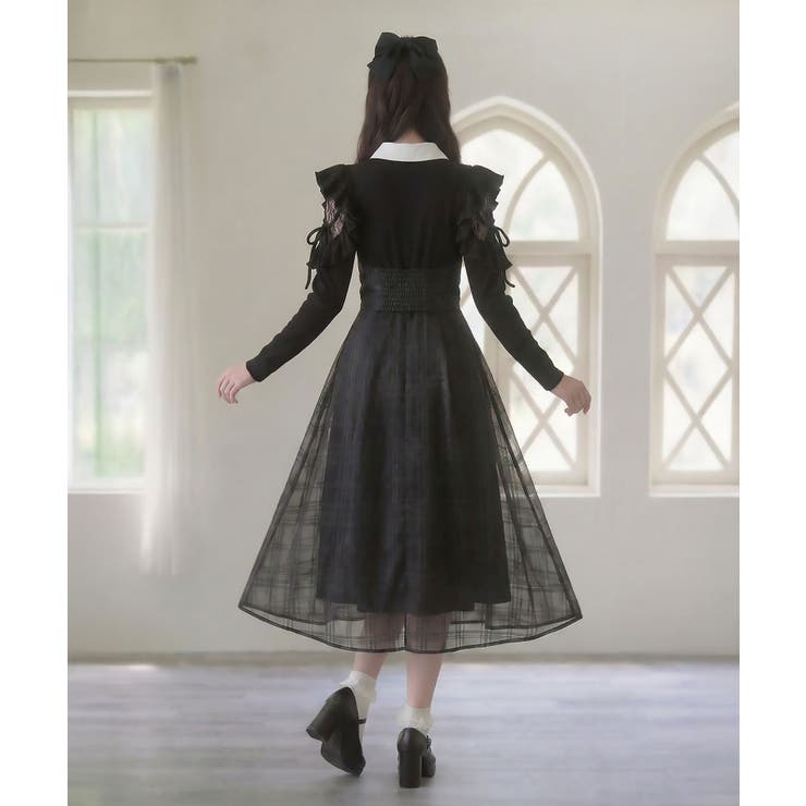 デコルテオープンシアーチェックスカートドッキングワンピース【大きいサイズあり】 … | DearMyLove | 詳細画像4 