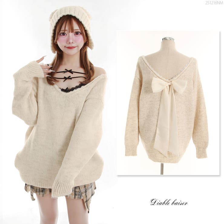 バックビックリボンゆるニットトップス 韓国 夢展望 | 夢展望 | 詳細画像1 