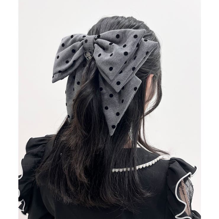 オリジナルハートチャーム付きビッグリボンドットバレッタ 量産型 地雷系 夢展望 | DearMyLove | 詳細画像9 