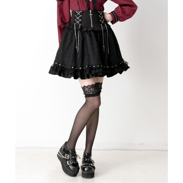 クロスチェーンハトメテープクモレースフリルスカート 量産型 地雷系 夢展望 | DearMyLove | 詳細画像2 