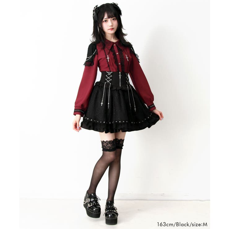 クロスチェーンハトメテープクモレースフリルスカート 量産型 地雷系 夢展望 | DearMyLove | 詳細画像6 