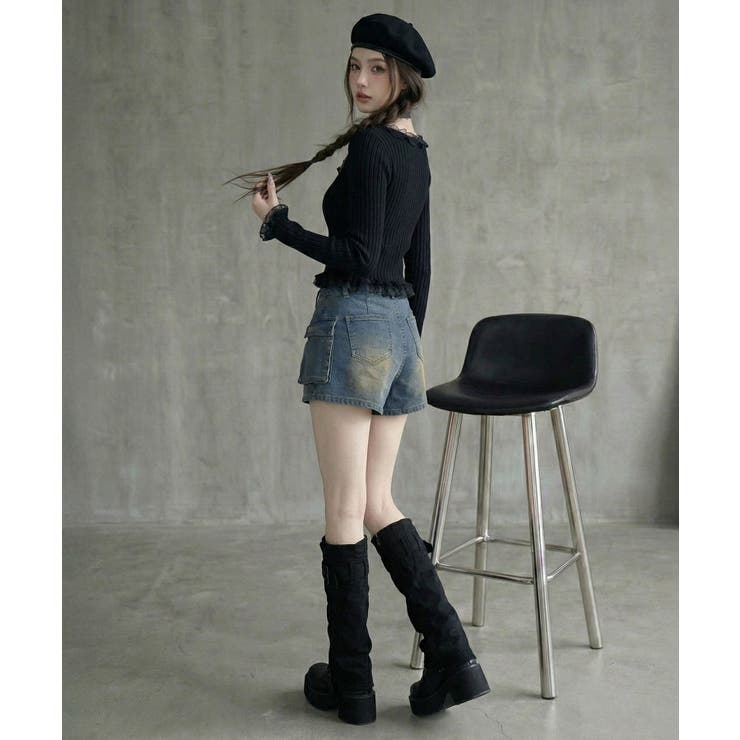 スカート見え×ショートパンツ ベルト付ハイウエストカーゴスカパン 韓国 夢展望 | 夢展望 | 詳細画像4 