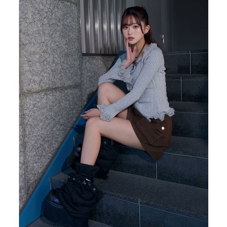 スカート見え×ショートパンツ ベルト付ハイウエストカーゴスカパン 韓国 夢展望 | 夢展望 | 詳細画像7 