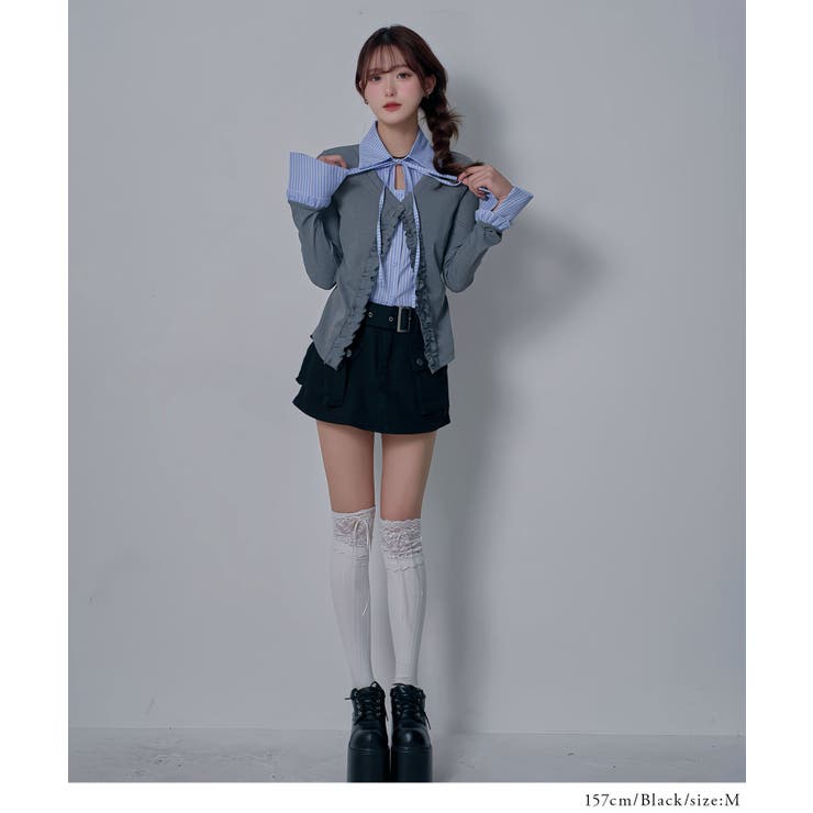 スカート見え×ショートパンツ ベルト付ハイウエストカーゴスカパン 韓国 夢展望 | 夢展望 | 詳細画像12 