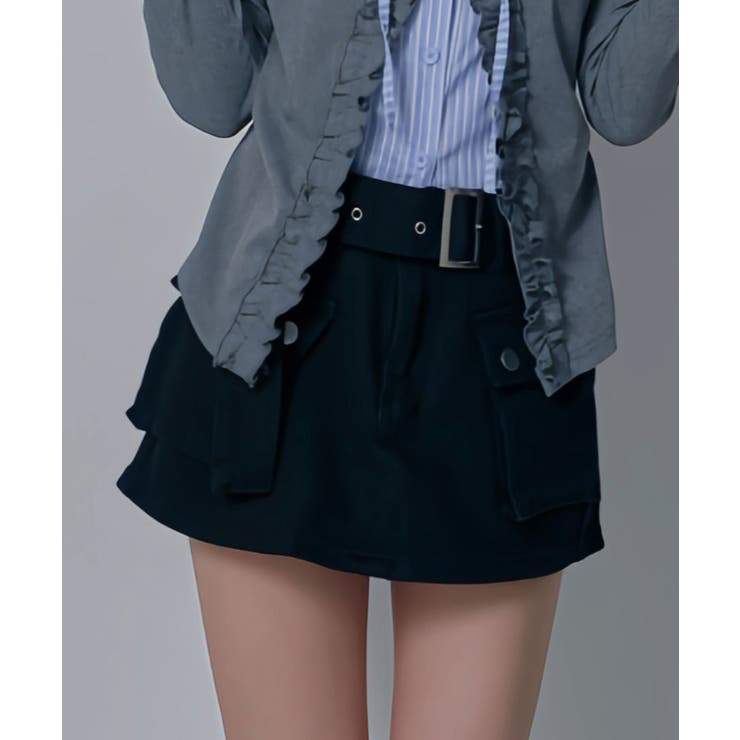 スカート見え×ショートパンツ ベルト付ハイウエストカーゴスカパン 韓国 夢展望 | 夢展望 | 詳細画像15 