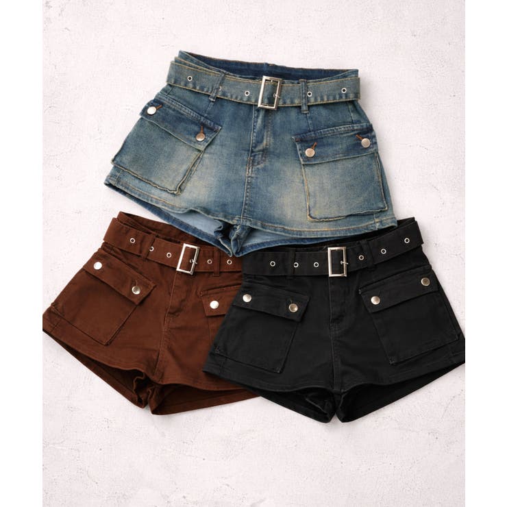 スカート見え×ショートパンツ ベルト付ハイウエストカーゴスカパン 韓国 夢展望 | 夢展望 | 詳細画像18 