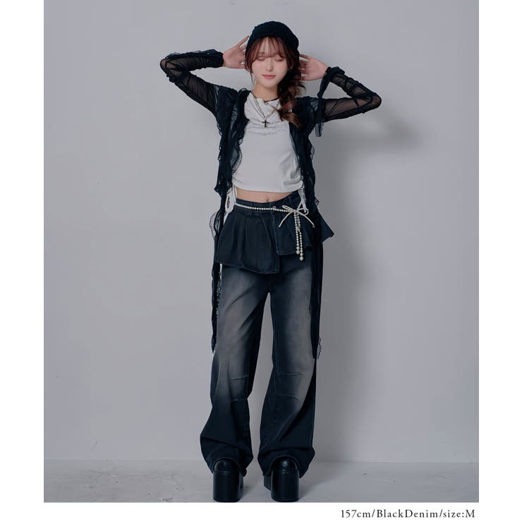 フリルレイヤードY2Kバギーデニムパンツ 韓国 夢展望 | 夢展望 | 詳細画像2 
