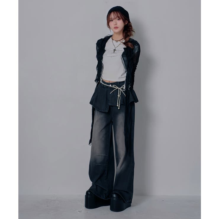 フリルレイヤードY2Kバギーデニムパンツ 韓国 夢展望 | 夢展望 | 詳細画像3 