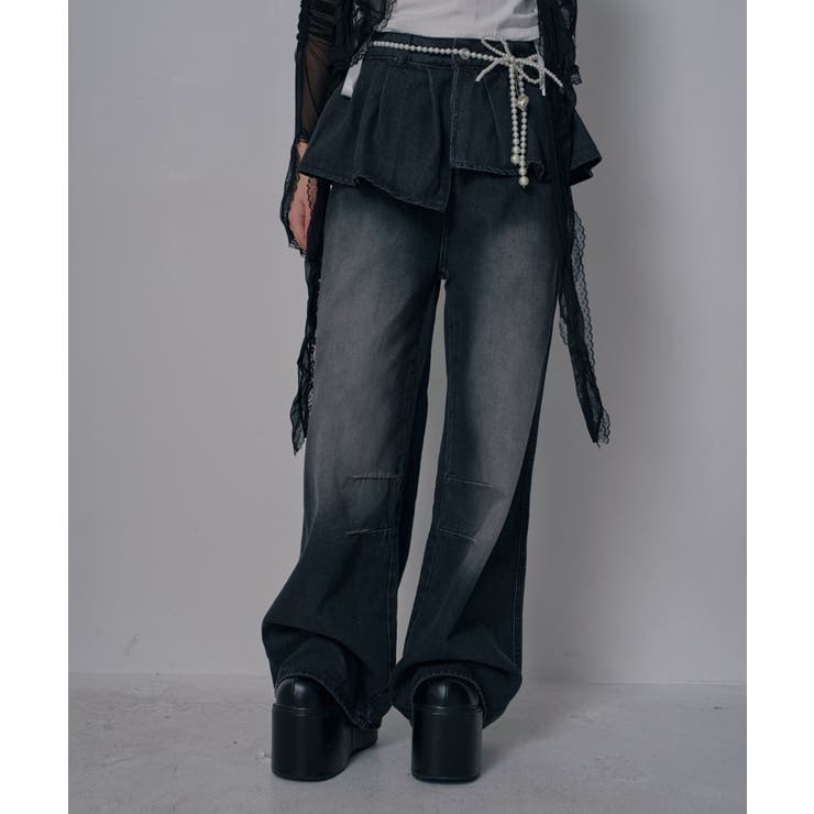 フリルレイヤードY2Kバギーデニムパンツ 韓国 夢展望 | 夢展望 | 詳細画像4 