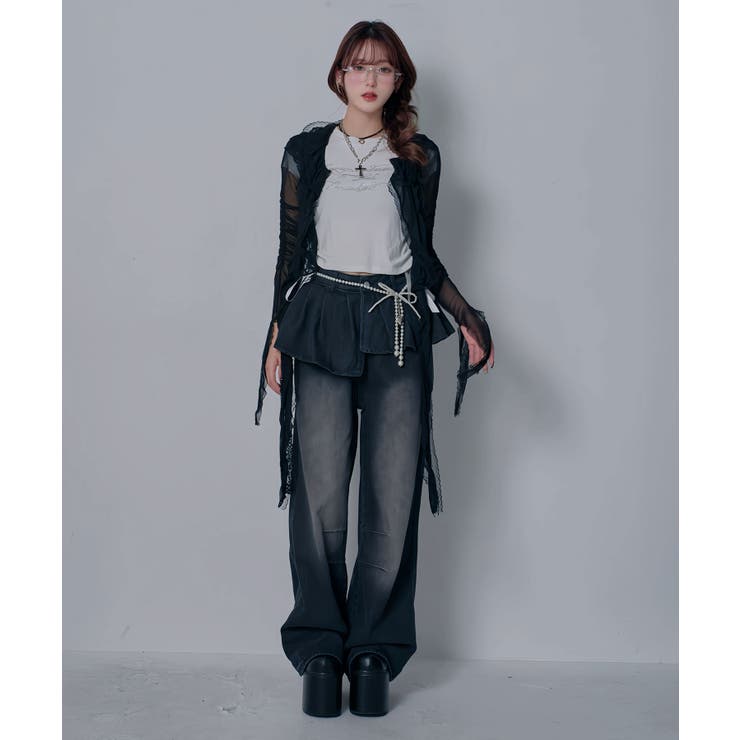 フリルレイヤードY2Kバギーデニムパンツ 韓国 夢展望 | 夢展望 | 詳細画像7 