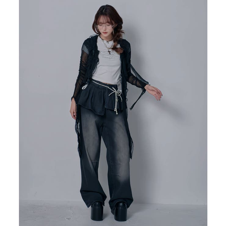 フリルレイヤードY2Kバギーデニムパンツ 韓国 夢展望 | 夢展望 | 詳細画像8 