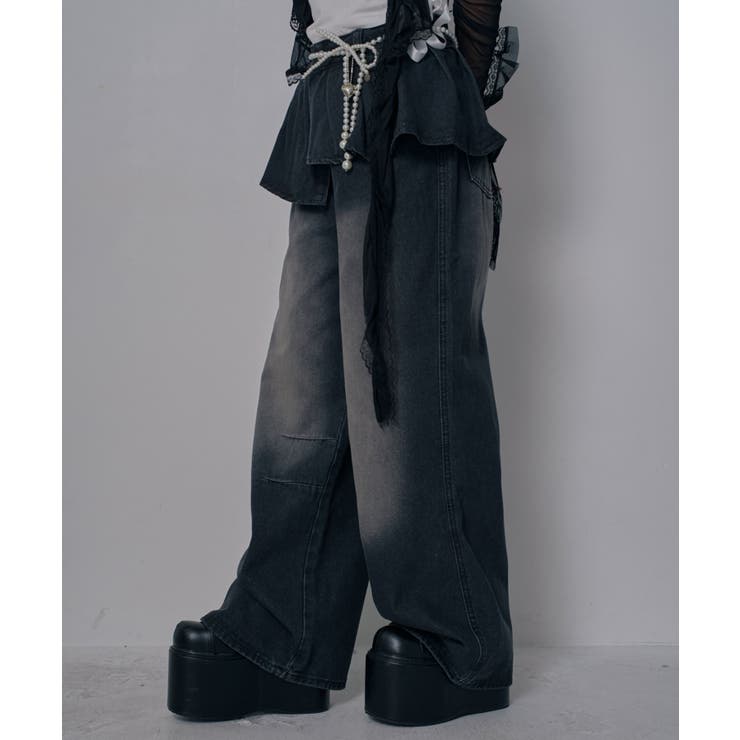 フリルレイヤードY2Kバギーデニムパンツ 韓国 夢展望 | 夢展望 | 詳細画像9 