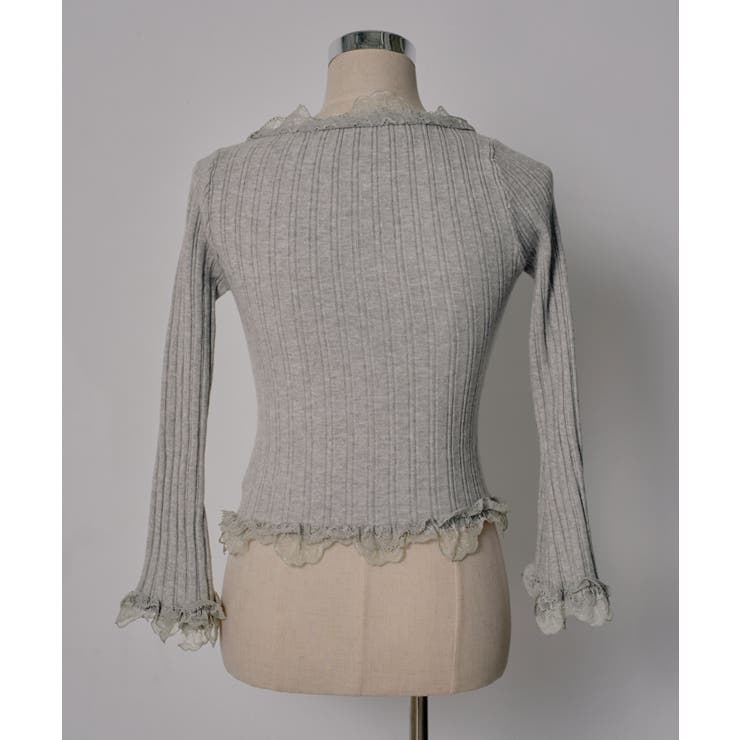 レースフリルフレア袖リブ長袖薄手ニットトップス 韓国 夢展望 | 夢展望 | 詳細画像25 