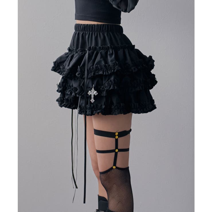 地雷系十字架パーツ付フリルインナーパンツティアードスカパン【スカート】 韓国 夢… | 夢展望 | 詳細画像16 