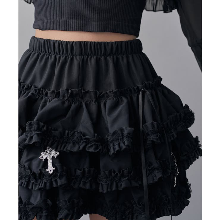 地雷系十字架パーツ付フリルインナーパンツティアードスカパン【スカート】 韓国 夢… | 夢展望 | 詳細画像18 