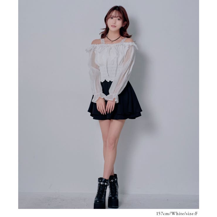 オフショルレースシアーブラウス シャーリングトップス 韓国 | 夢展望 | 詳細画像2 