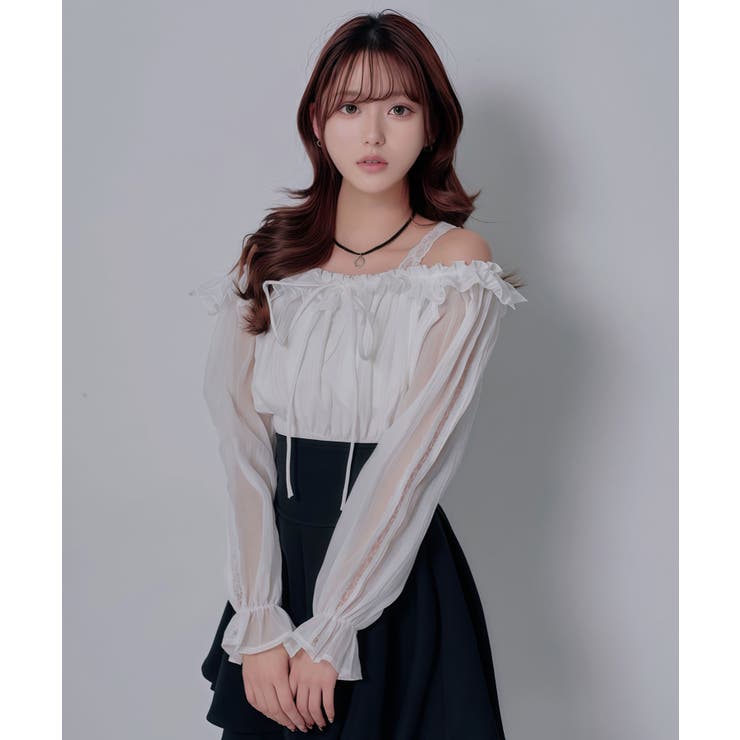 オフショルレースシアーブラウス シャーリングトップス 韓国 | 夢展望 | 詳細画像6 