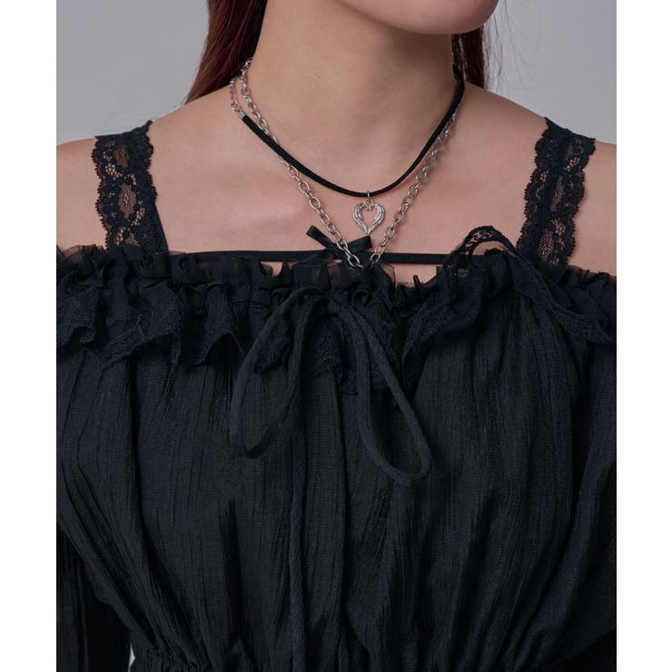 オフショルレースシアーブラウス シャーリングトップス 韓国 | 夢展望 | 詳細画像15 