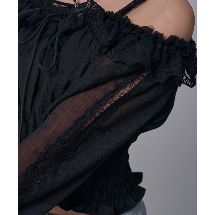 オフショルレースシアーブラウス シャーリングトップス 韓国 | 夢展望 | 詳細画像18 