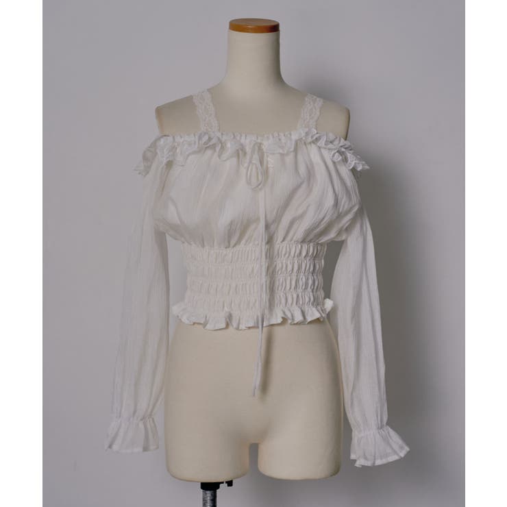 オフショルレースシアーブラウス シャーリングトップス 韓国 | 夢展望 | 詳細画像23 