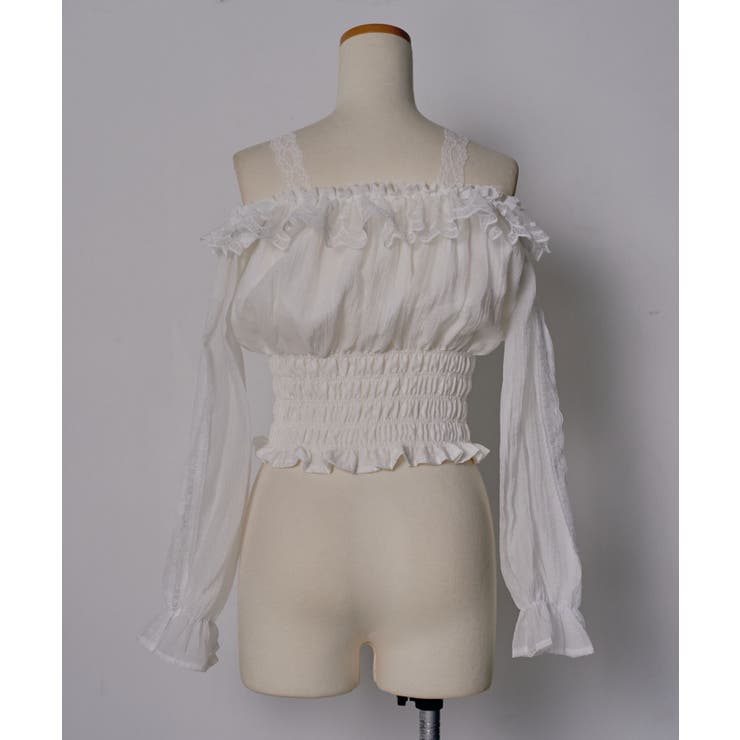 オフショルレースシアーブラウス シャーリングトップス 韓国 | 夢展望 | 詳細画像24 