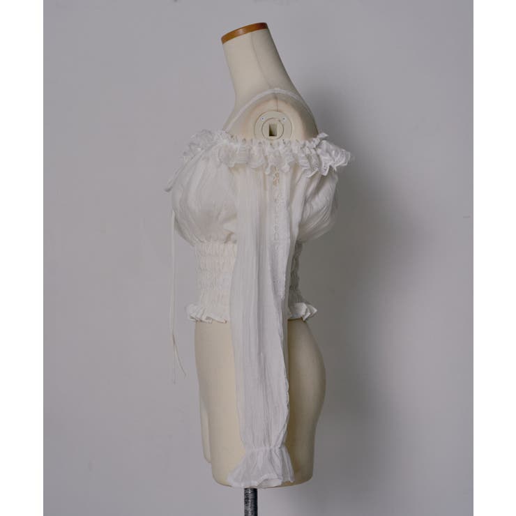 オフショルレースシアーブラウス シャーリングトップス 韓国 | 夢展望 | 詳細画像25 