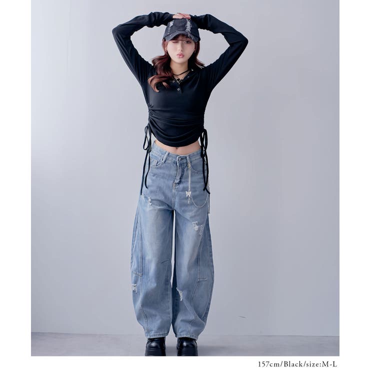 フードヘンリーネック脇シャーリングデザイン長袖リブカットソー 韓国 夢展望 | 夢展望 | 詳細画像3 