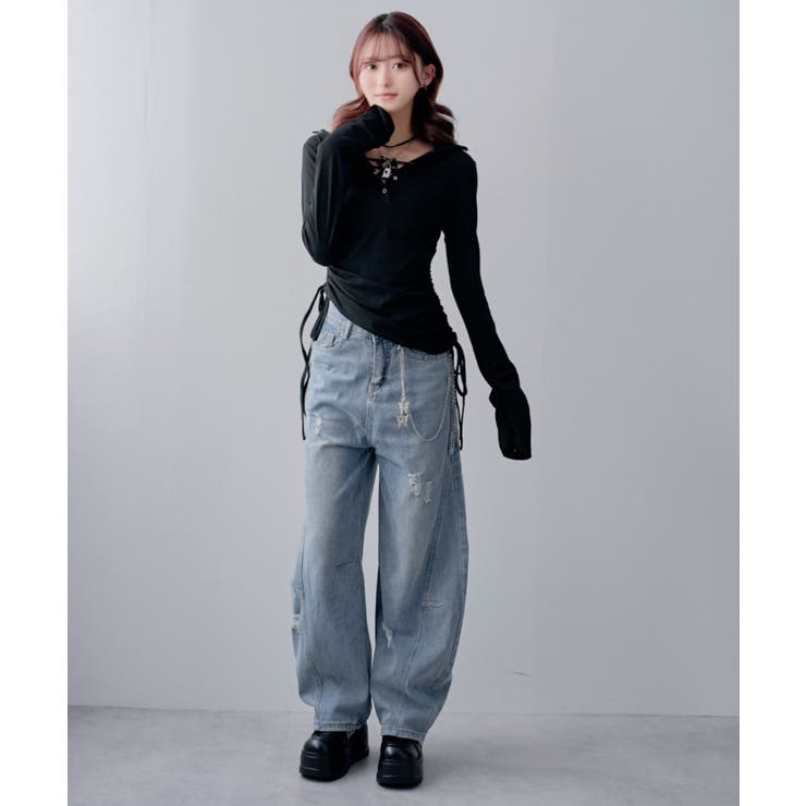 フードヘンリーネック脇シャーリングデザイン長袖リブカットソー 韓国 夢展望 | 夢展望 | 詳細画像7 