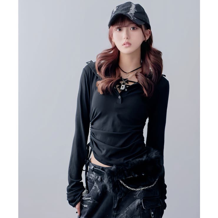 フードヘンリーネック脇シャーリングデザイン長袖リブカットソー 韓国 夢展望 | 夢展望 | 詳細画像9 