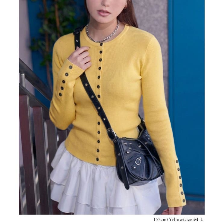 コンパクトボタンリブニットカーディガン 韓国 夢展望 | 夢展望 | 詳細画像4 