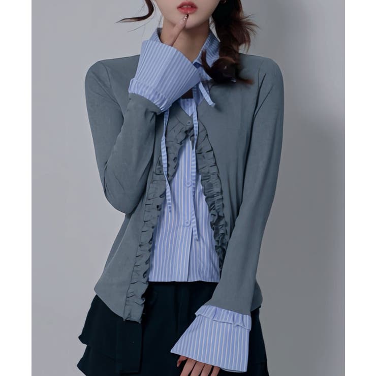 シャツレイヤードY2Kカーディガン風カットソートップス 韓国 夢展望 | 夢展望 | 詳細画像2 