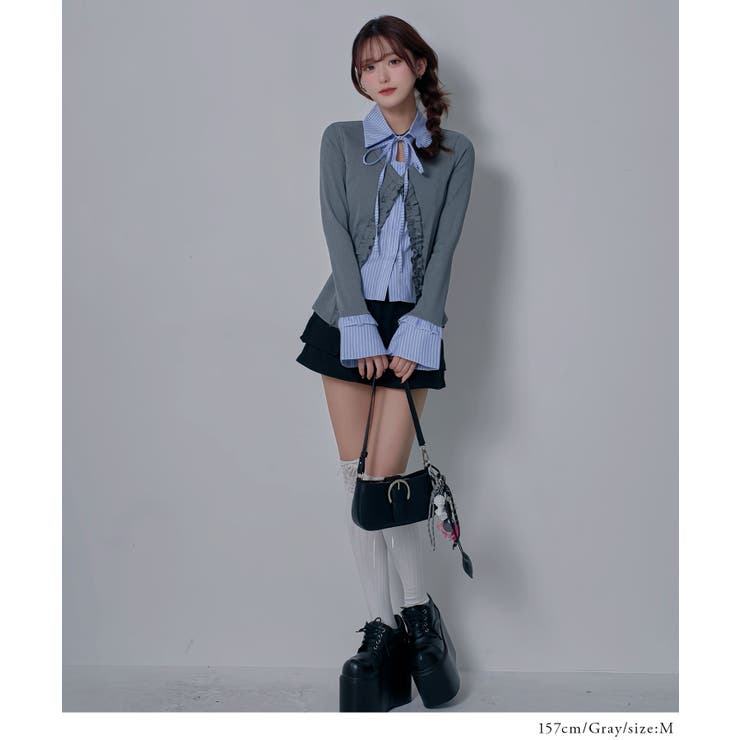 シャツレイヤードY2Kカーディガン風カットソートップス 韓国 夢展望 | 夢展望 | 詳細画像3 