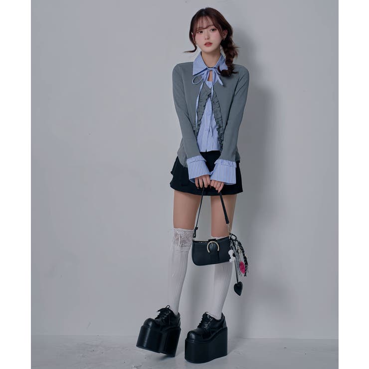 シャツレイヤードY2Kカーディガン風カットソートップス 韓国 夢展望 | 夢展望 | 詳細画像5 