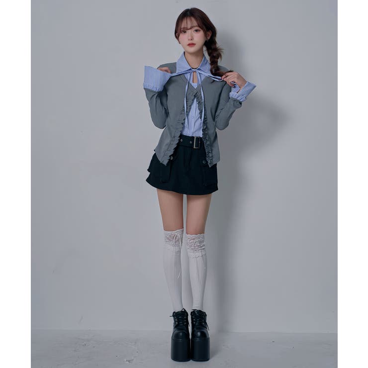 シャツレイヤードY2Kカーディガン風カットソートップス 韓国 夢展望 | 夢展望 | 詳細画像8 